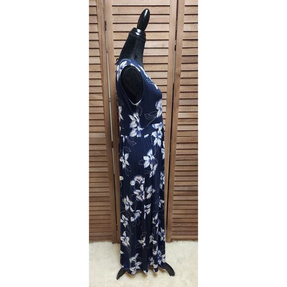 41 Hawthorne Adelina Blue Floral Sleeveless Rayon & Spandex Maxi Dress Large L - Picture 4 of 8
